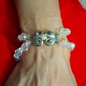 Vtg Estate Small Hand Crafted AB 2 strand bracelet w gorgeous Clasp
